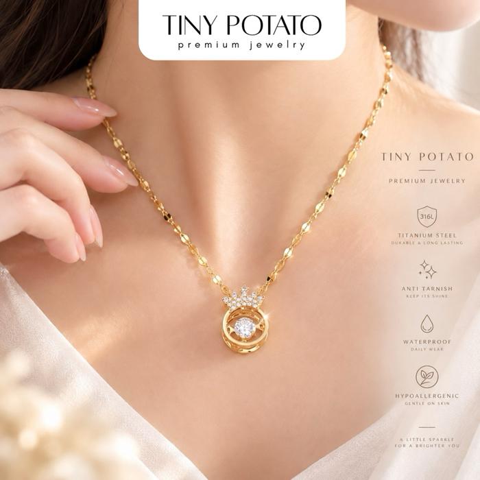 TinyPotato QUEEN Kalung Titanium Stainless Alloy Tembaga Lapis Emas Tahan Lama KL-12