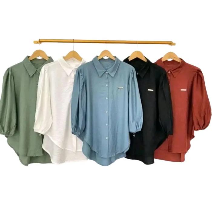 Blouse wanita Crinkle Airflow / Atasan Kemeja Blus Blouse wanita Polos kerja Basic Full Kancing adem