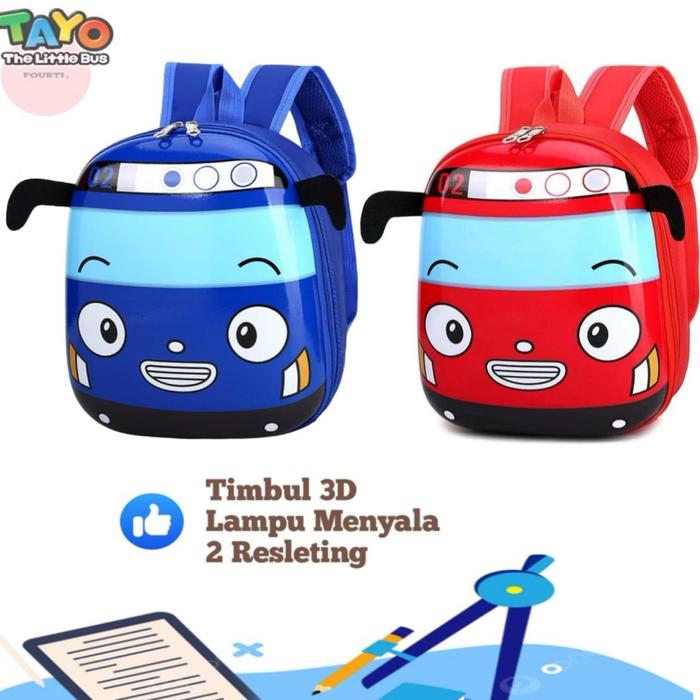 Tas Tayo Anak PAUD Timbul 3D Menyala Laki Laki Backpack Tayo Anak Sekolah PAUD