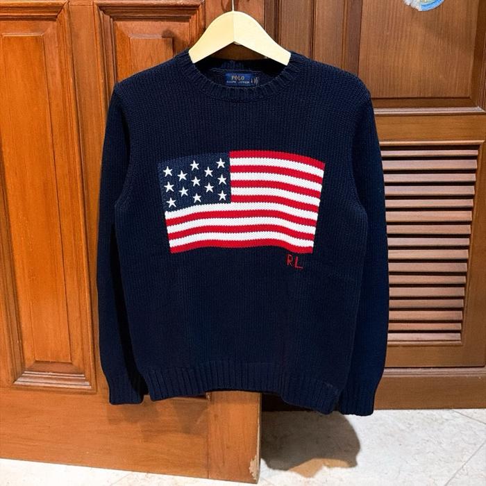 Knit wear Rajut Polo Ralph Lauren American Flag Cable Navy size M L
