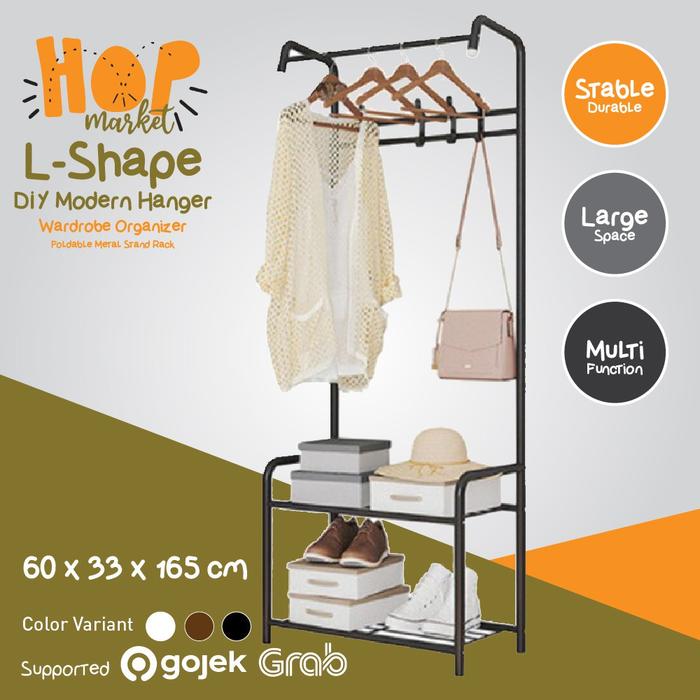 HOP LS01 L-SHAPE Rak Hanger Serbaguna Buku Sepatu Gantungan Pakaian / Lemari Baju / Hanger Topi 60 x