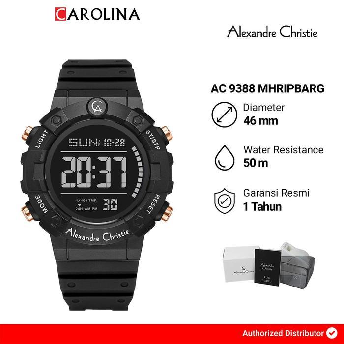 Jam Tangan Pria Alexandre Christie AC 9388 MHRIPBARG dengan Dial Hitam dan Tali Karet Hitam untuk Ga