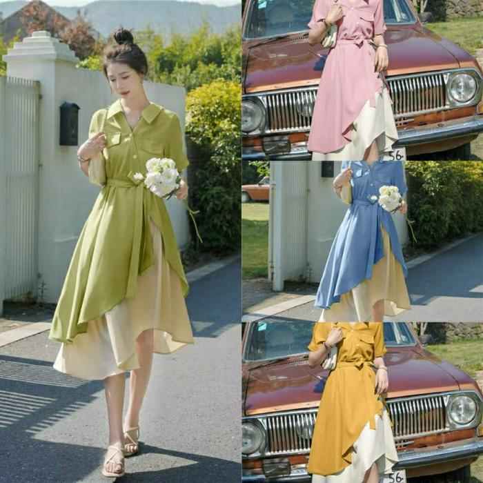 Agnes Dress Dress Lengan Pendek Dress Polos Lengan Pendek Dress Kombinasi Kombinasi Kombinasi Polos 