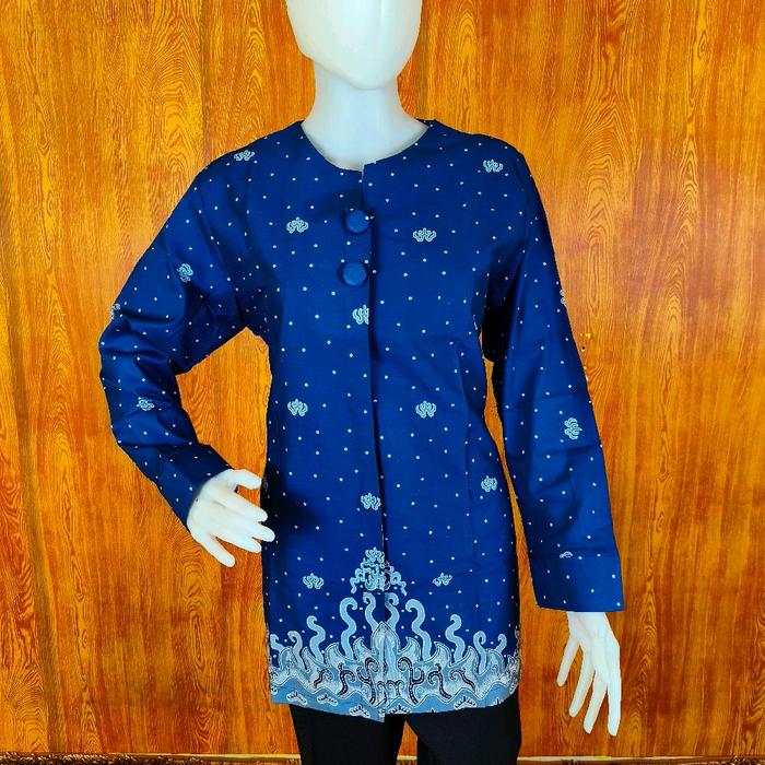 Tunik Batik Wanita Metroyana Motif Lampung – Blue Navy Katun Premium Berlapis Furing, Lengan Panjang