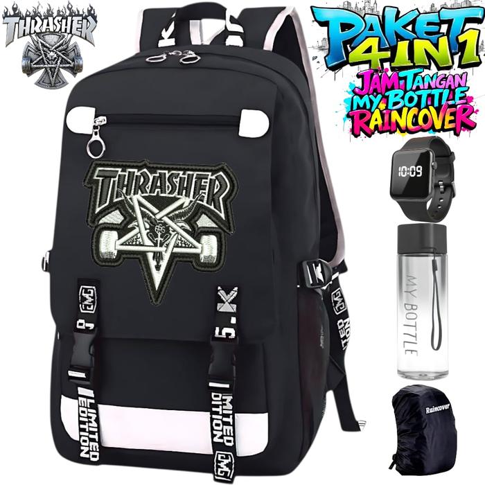 ADN BAG - TAS SEKOLAH ANAK LAKI LAKI PEREMPUAN THRASHER BLACK EDITION TAS RANSEL SEKOLAH ANAK SD REM