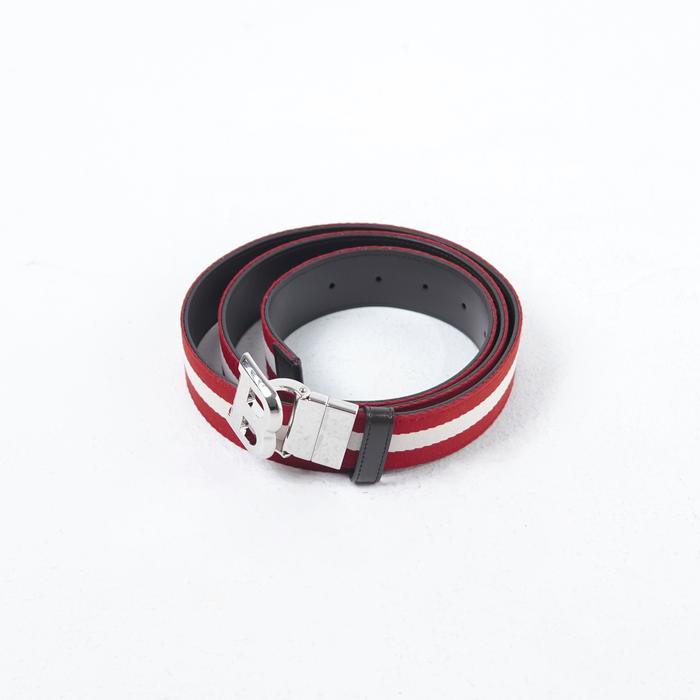 Ikat Pinggang  BALLY B BUCKLE BLACK STRIPE RED WHITE Belt 100% ORIGINAL