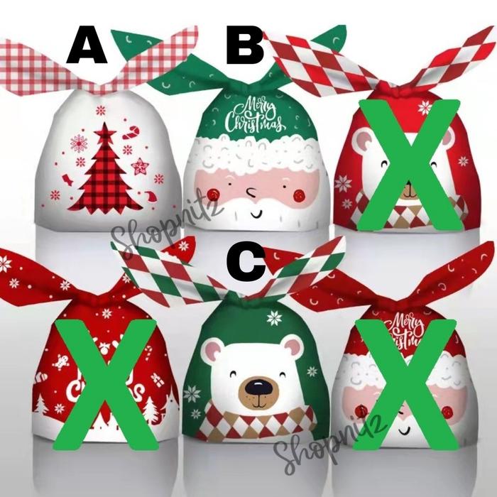 Plastik Goodies Bag Natal Christmas Plastik Cookie Ikat Permen 50pcs