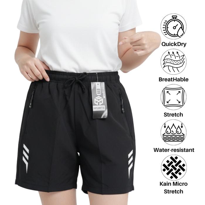 Celana Pendek Olahraga Wanita Micro Stretch Jumbo Polos Hitam Sport Running Gym Badminton Voli Padel