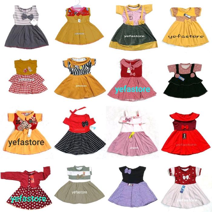 3 PCS BEDA MODEL DRESS BAYI 6-12 BULAN 1C BAJU ANAK PEREMPUAN MURAH GAUN KODOK TANGAN YUKENSI SABRIN