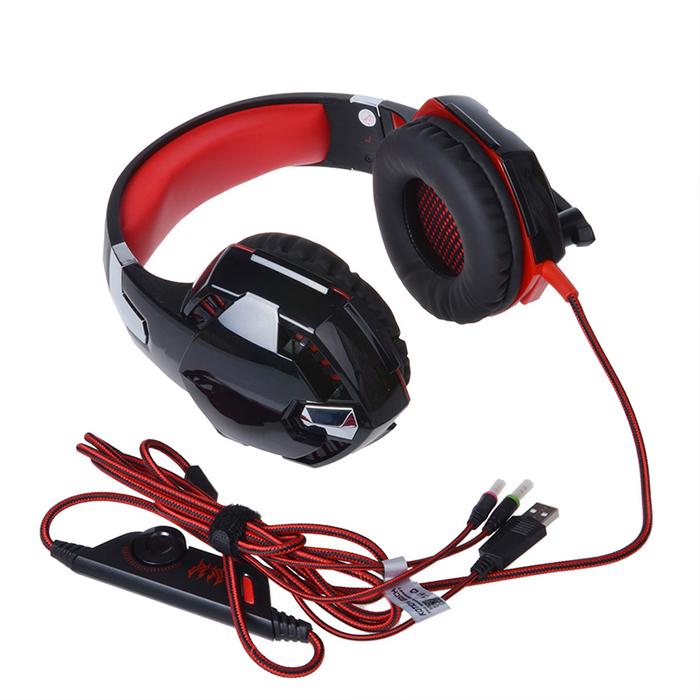 Headphone Gaming Berkabel Lampu Led Profesional dengan Mikrofon untuk