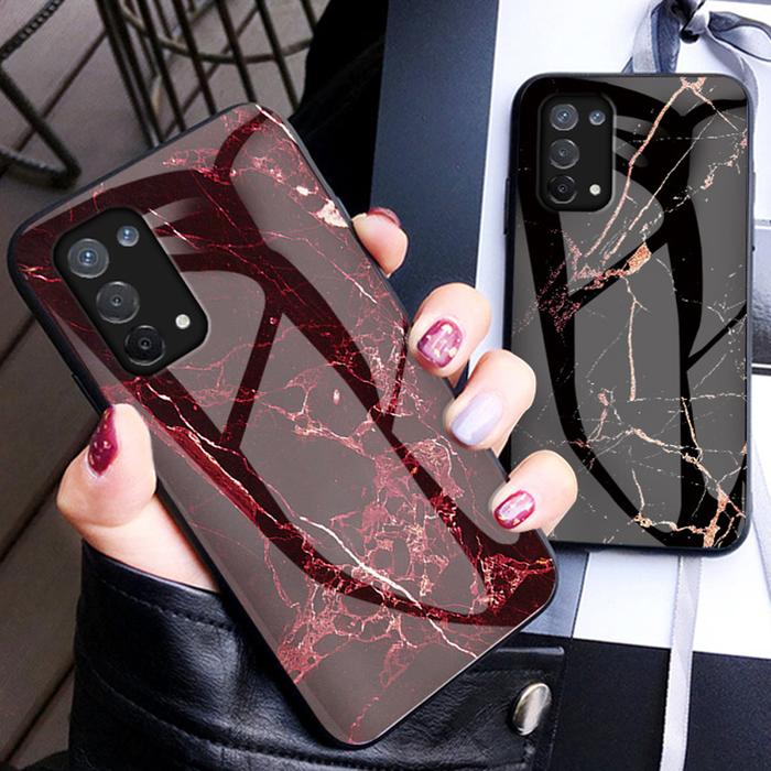 Marble Tempered Glass Case For OPPO A74 5G Back Cover OPPO A54 Case