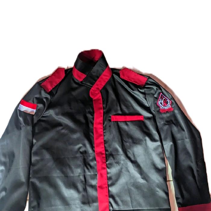 Pdh Organisasi Jaket Hitam dengan Detail Merah dan Logo Khas untuk Penggunaan Organisasi Safety Wear