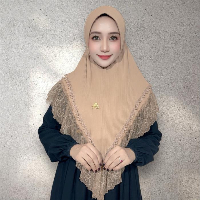 JILBAB INSTAN SELENA RENDA PLISKET BY FO HIJAB WANITA MUSLIM DEWASA