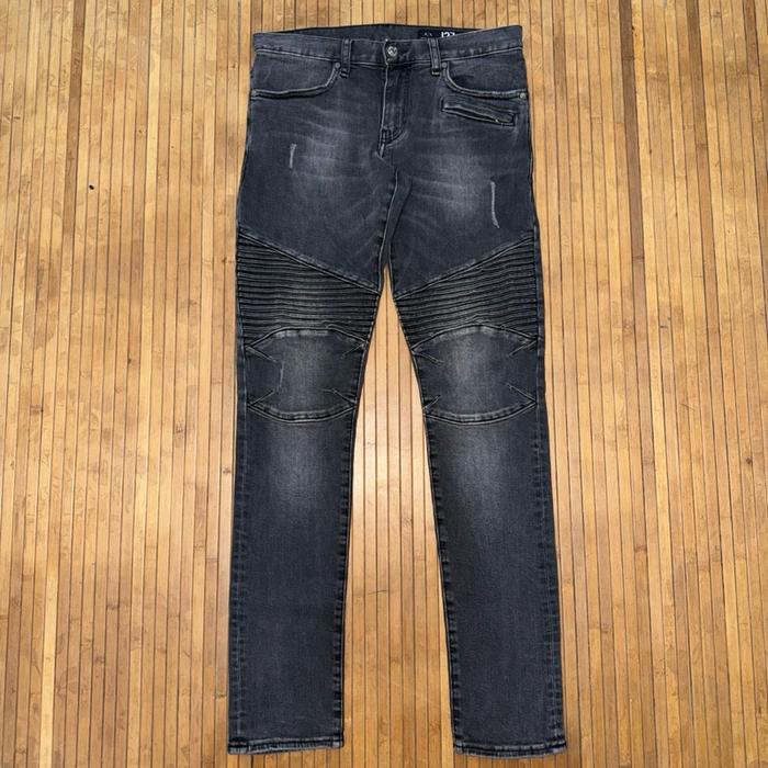 ARMANI EXCHANGE BIKERS RIPPED FABRIC DISTRESSED SKINNY FIT CHARCOAL STRETCH DENIM JEANS philipp plei