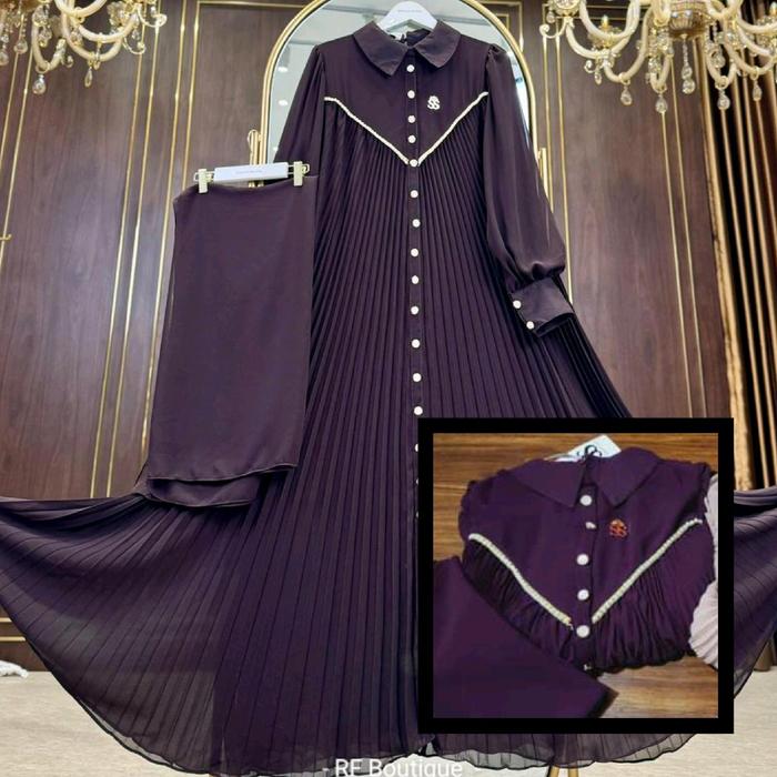 shellasaukia dress plisket mutiara set hijab segi4 100% ORI