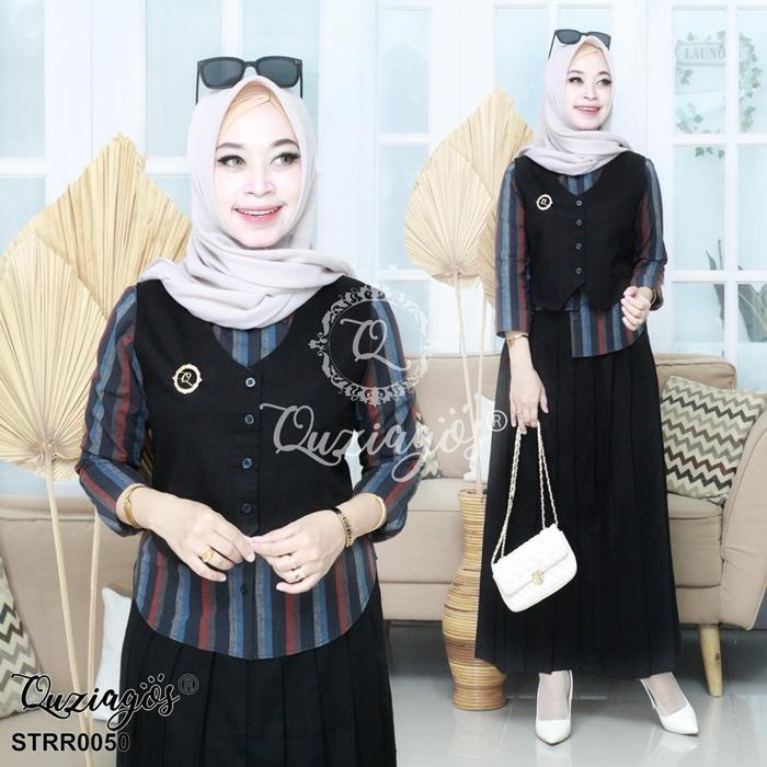 Set 3 in 1 Quziagos,set kemeja rompi dan rok wanita bahan katun dan inner katun triset premium,kemej