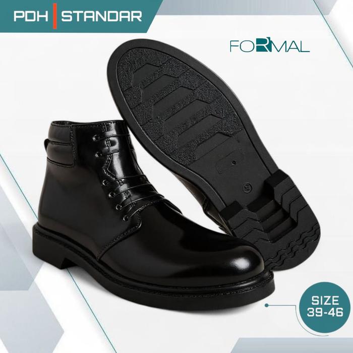 Sepatu PDH Casual Formal Pria Hitam 6 Inci Anti Selip Ringan Nyaman Untuk Kerja Kantoran TNI AD AU S