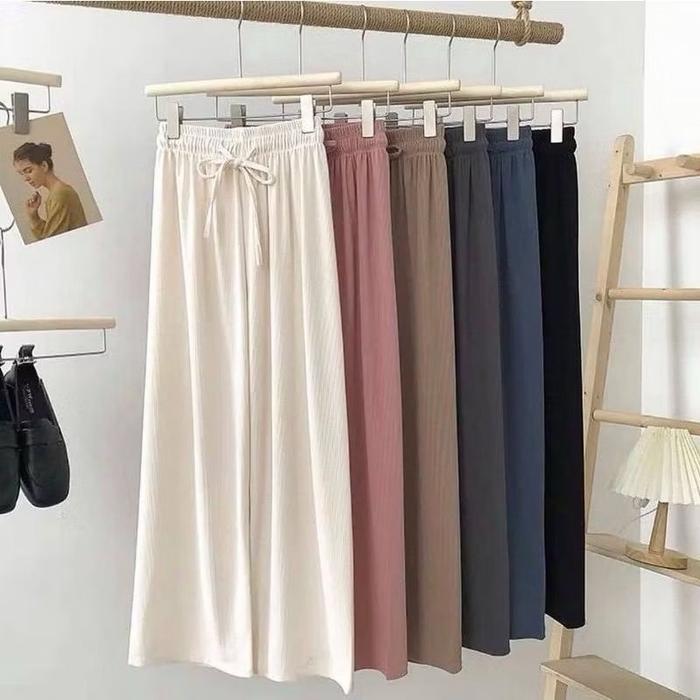 Tiara Pants Kulot Pants Rib Knit Wanita
