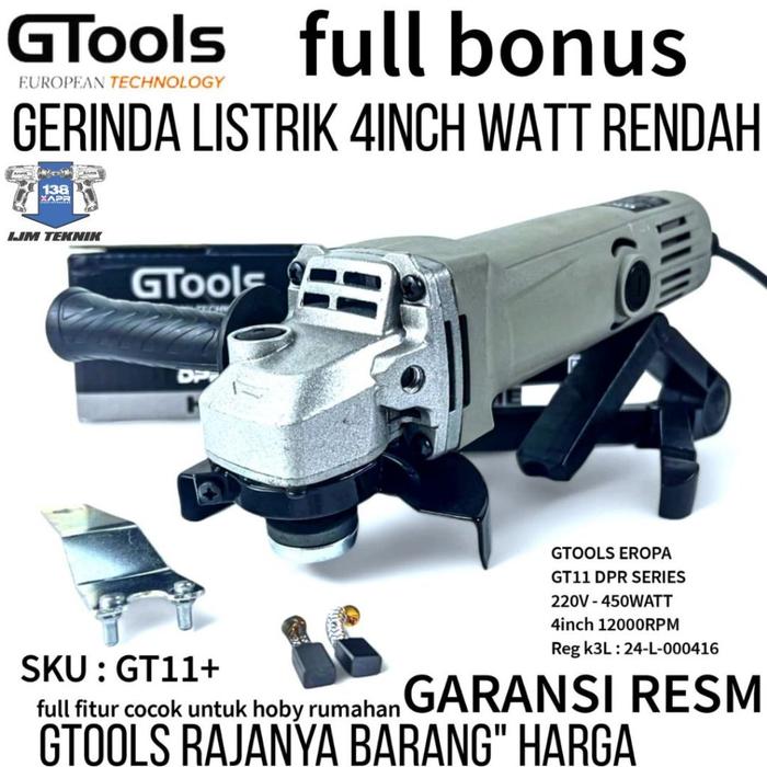 Promo!! Gerinda Listrik Gtools Eropa Gt11+ 450W 4 Inch 12000Rpm Garansi 5 Tahun