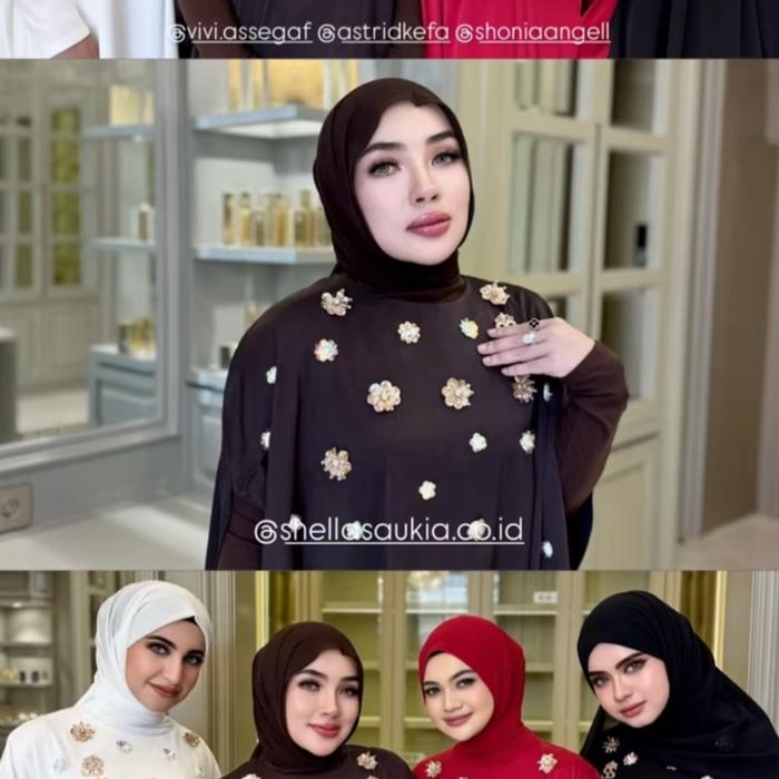 Shellasaukia Gamis kaftan kaos premium 3in ( pashmina,dalaman , dan kaftan )