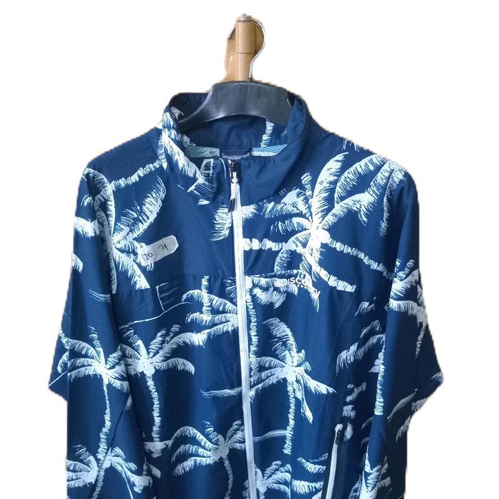 Discovery Windbreaker Original Jaket Biru Motif Pohon Kelapa untuk Pria dan Wanita