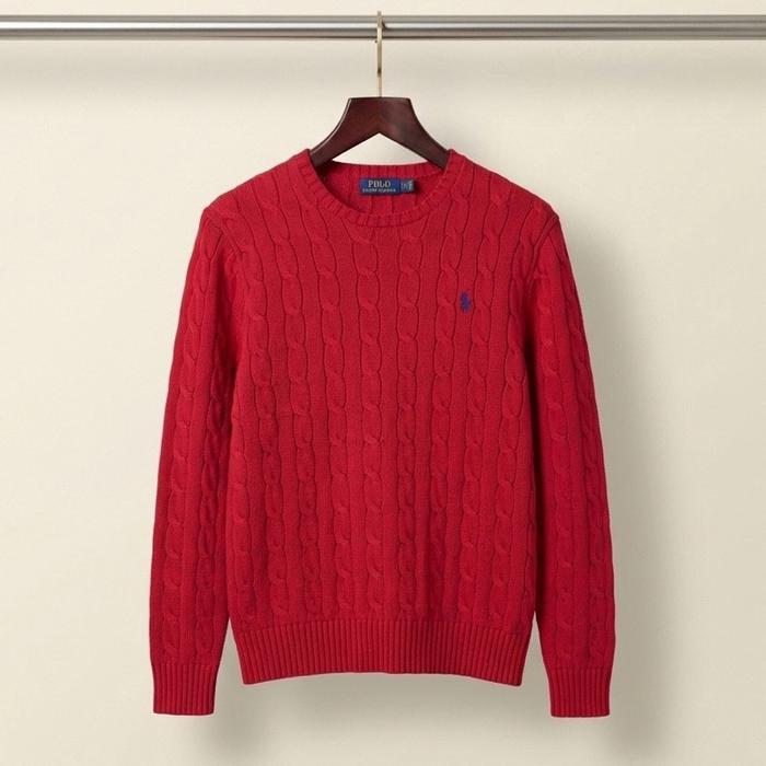 Sweater Polo Ralph Lauren Cableknit Rajut Full Kepang Lava Red