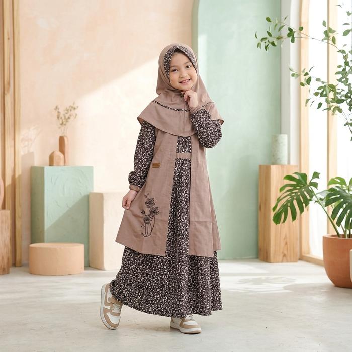 Gamis Amanda Zivara Kids Rayon Twill Premium Motif Mix Kain Katun Twill