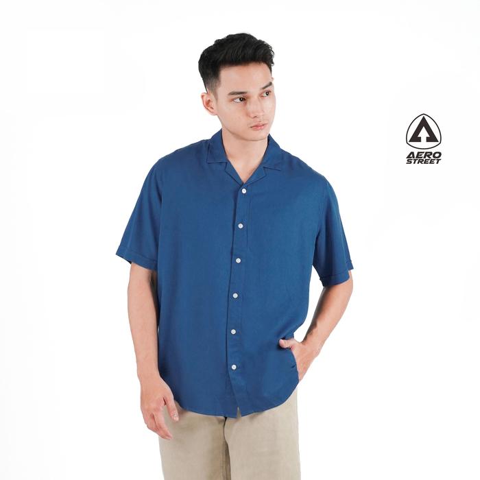 Aerostreet Kemeja Rayon Marva Prussian Blue Hawai Polos Cerah QABAA