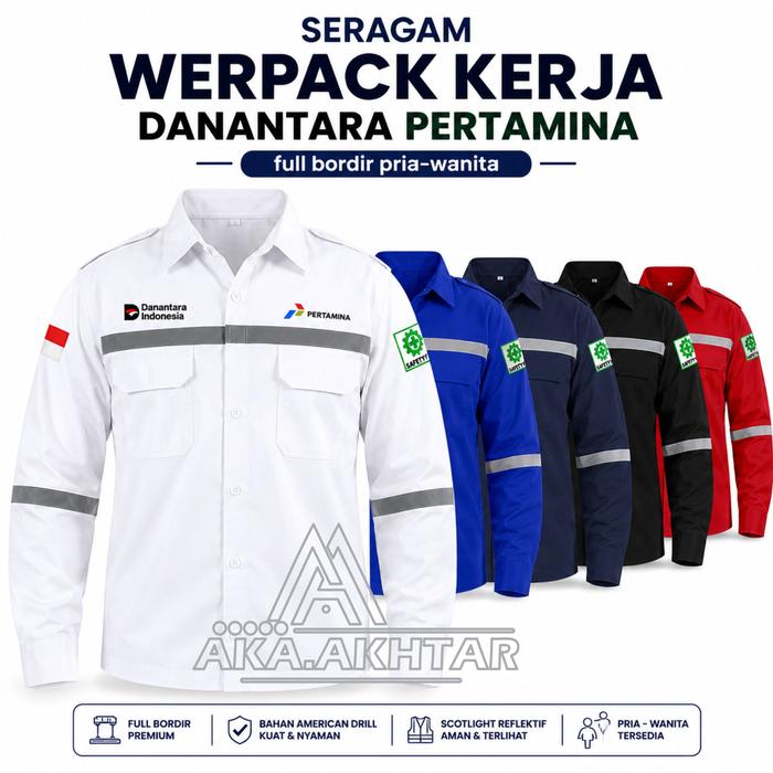 Wearpack pertamina lengan panjang full bordir | seragam kerja werpack danantara pertamina pria-wanit