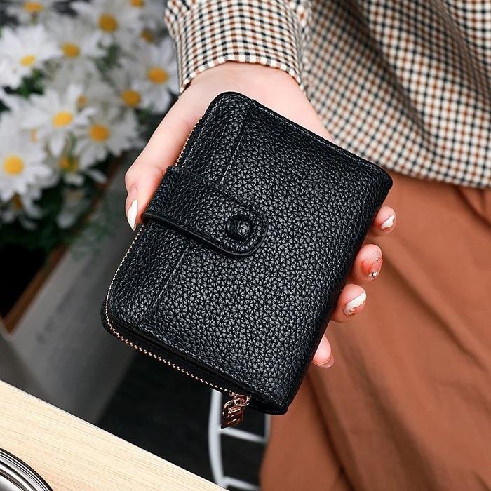 Dompet Kartu Wanita Pria Resleting Double Zipper Kulit Sintetis Anti Air Card Holder Banyak Slot Mua