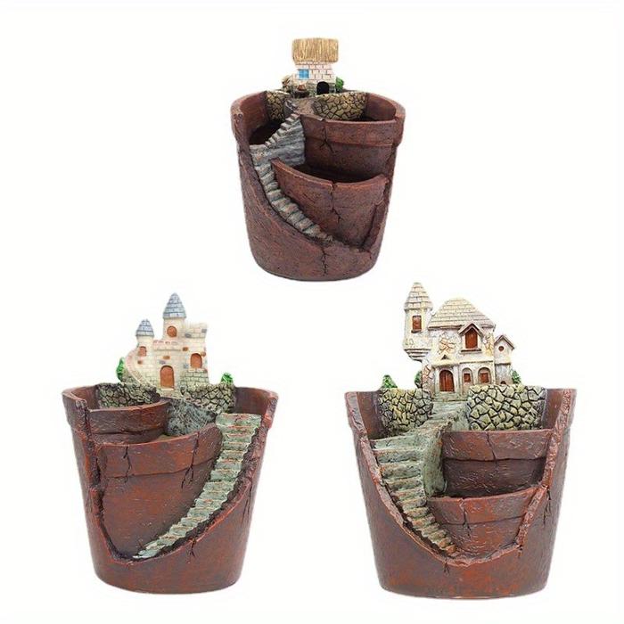 Creative Plants Pot with City of Sky Flowerpot Combination Resin Succulent Plant Pot Home Garden Dec