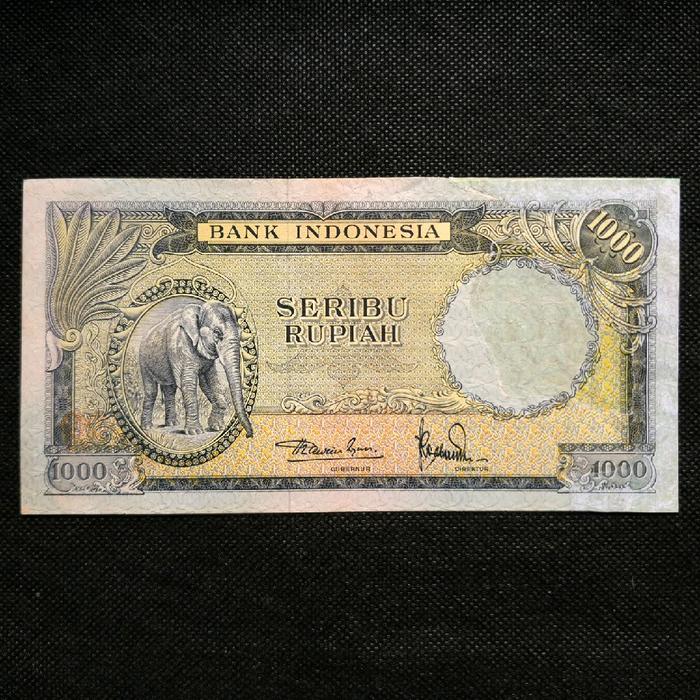 Uang Kuno 1000 Rupiah Seri Hewan Gajah Tahun 1957 - Nomor Seri  FG 7008