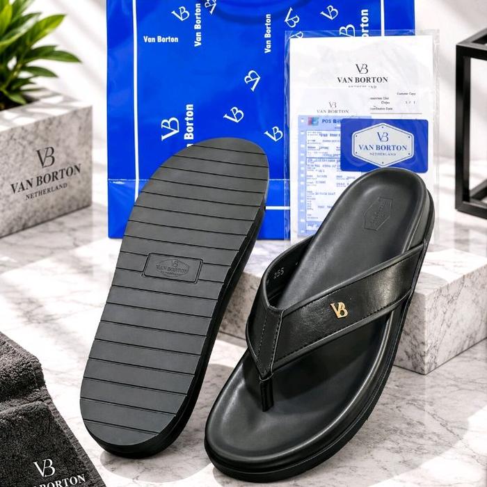 567 Sandal Flipflop Jepit Pria Van Borton Original Kulit polos Asli Premium β Set Lengkap Kotak, Pa