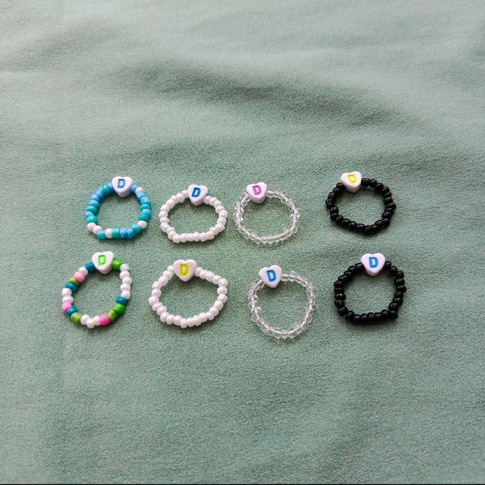 Fazza Store - Cincin Manik Huruf - Cincin Manik Huruf D - Cincin Manik Manik Anak dan Dewasa