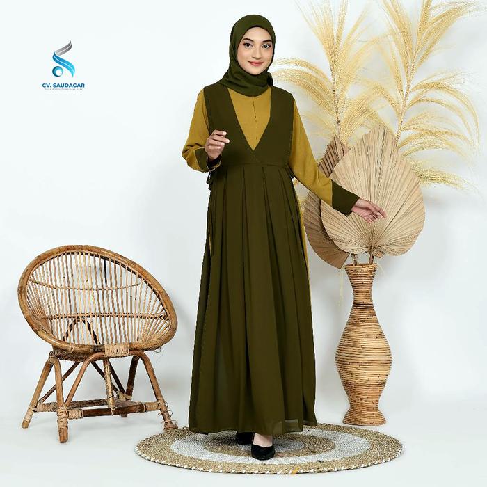 SYAQILLA Gamis Rempel Panjang Wanita Elegan Itecrepe - Ceruty Babydoll dengan Pilihan Variasi Ukuran