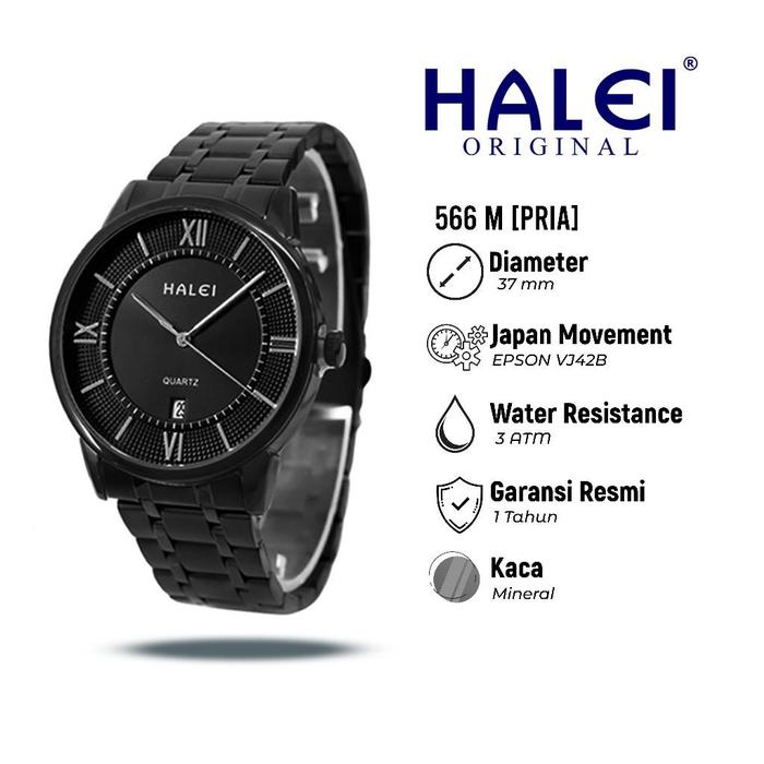 HALEI 566M Original Jam Tangan Pria – Stainless Steel, Anti Air, Date Display, Bergaransi