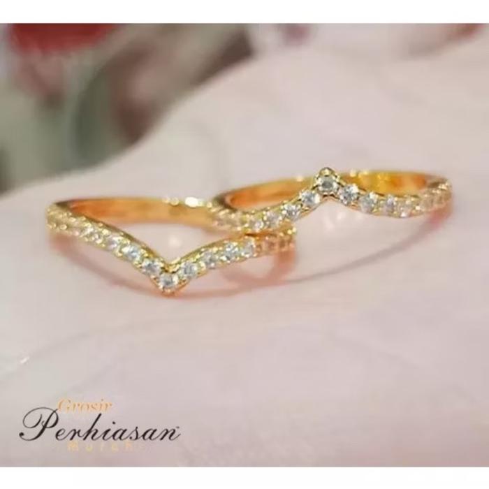 Cincin Emas 1,5gram Viral Motif Fuji Later V Full Permata Lapis Emas 24K Dapet Surat