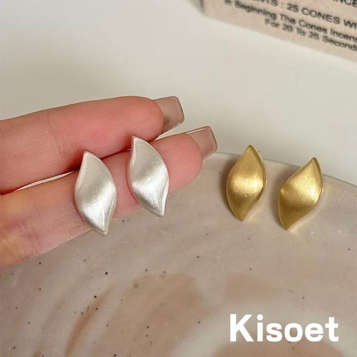 [kisoet] Anting Logam Tekstur Las Bentuk Daun Warna Emas Perak Desain Sederhana X190