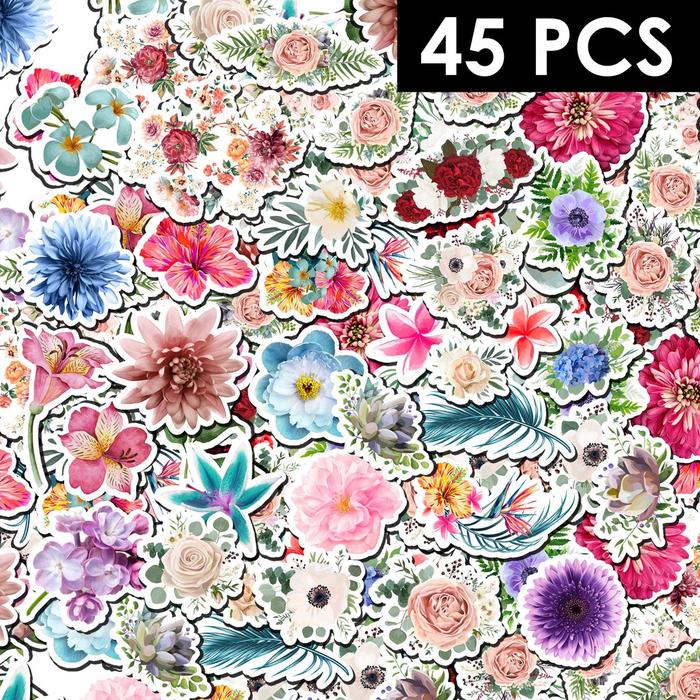 45 Pcs Stiker motif bunga untuk HP / Laptop / Kulkas / Mobil / helm / motor diy ST206