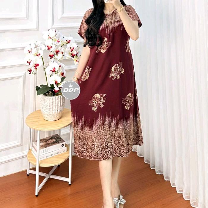 Daster Terbaru Motif Samar Bunga Daun Busui Bumil Resleting Depan Daster Harian Wanita Santai Ld 10 