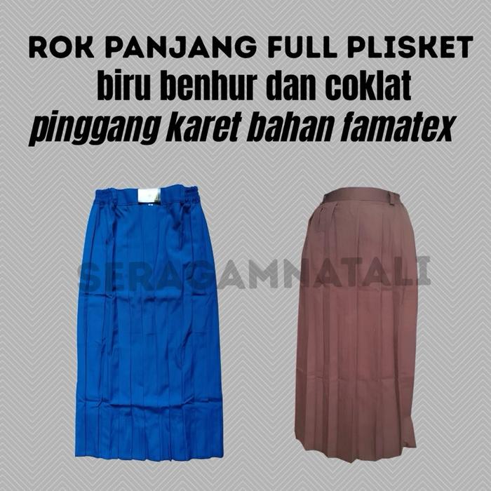 rok sekolah panjang plisket warna coklat, biru benhur untuk TK SD MI SMP MTS SMA
