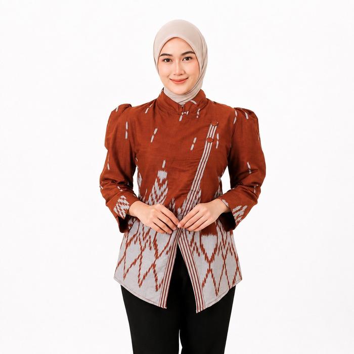 Sensen Klamby - Davina Atasan Batik Wanita Blus Batik Puffy Shoulders Model Peplum Payung Baju Batik