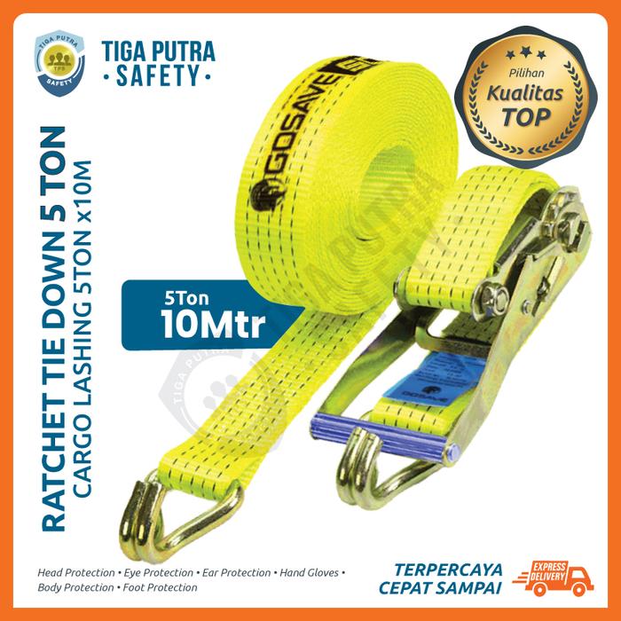 Ratchet Tie Down 5Ton x 10M / Cargo Lashing Pengikat Barang Webbing 2"