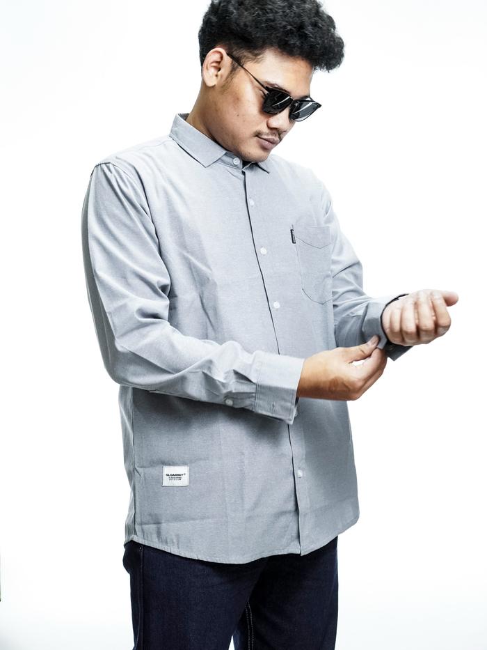KEMEJA PANJANG REGULER - GLOARMY - GREY -  PRIA - POLOS
