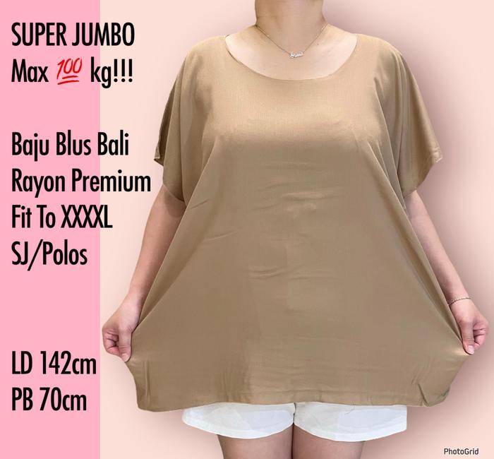 Baju Blus Bali Polos Jumbo Wanita Fit to 4XL Max 100kg Rayon Premium Kaos Atasan Tipis Adem Halus Ri