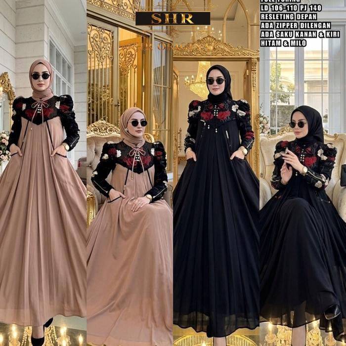 SHR Gamis Ceruty Bordir Sethijab Baju Wanita Muslim Dress READY!!! COD