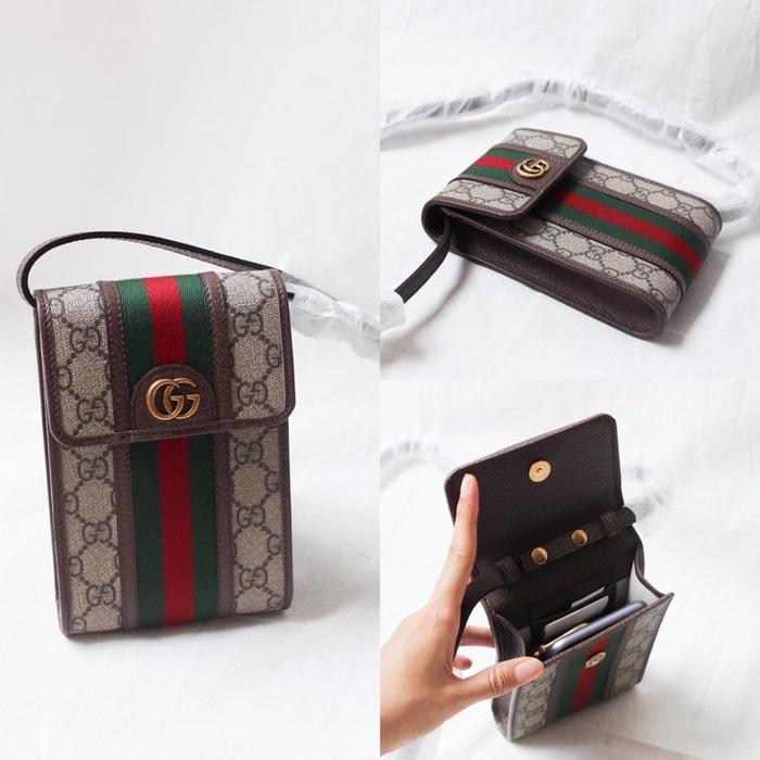 GUCCI GG SUPREME OPHIDIA MINI PHONE BAG