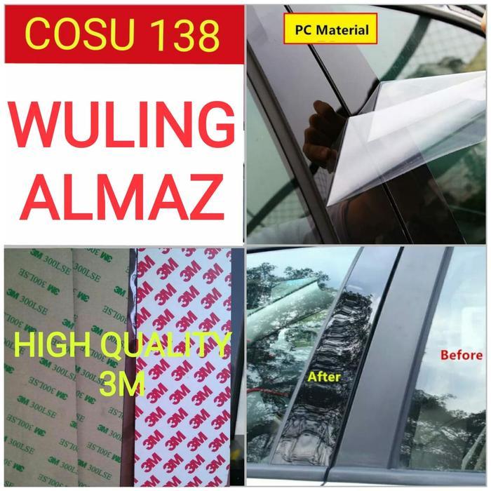 Stiker Plastik PC Hitam Glossy Pilar exterior Wuling Almaz