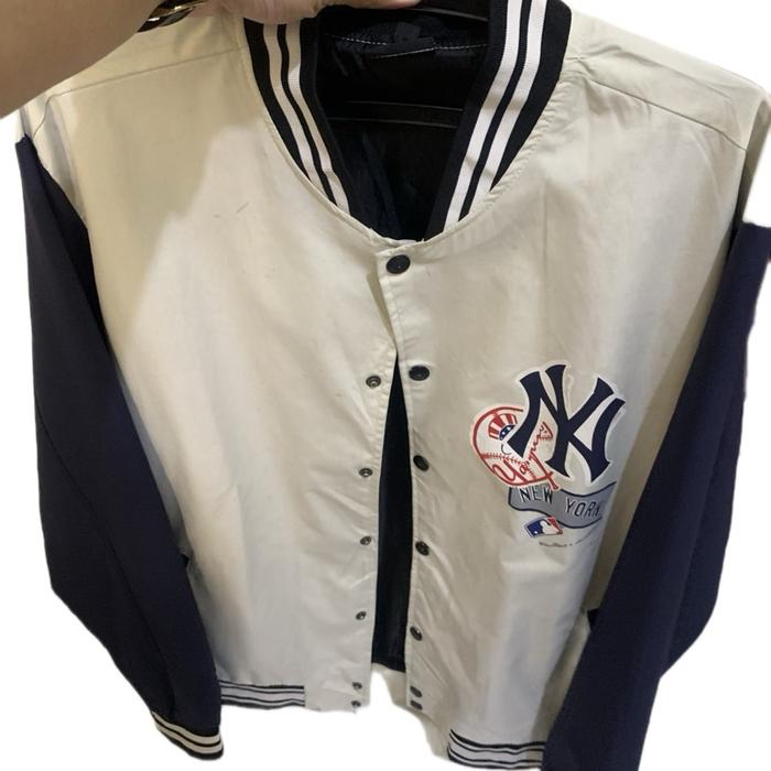 Varsity NY Yankees Jaket Baseball Putih Navy Original