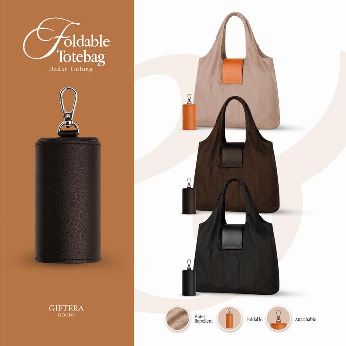 Foldable Totebag “Dadar Gulung” - Totebag Lipat Warna Tan Brown Hitam
